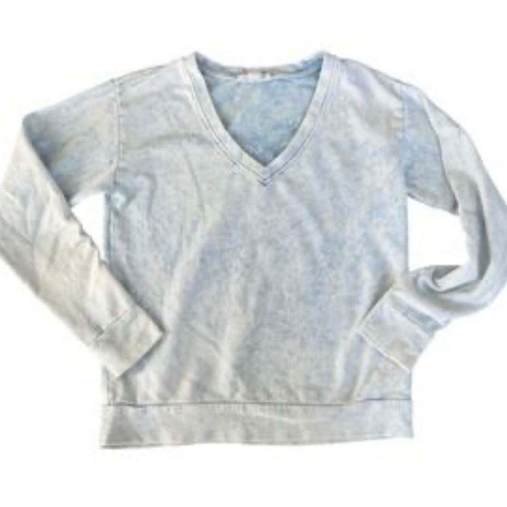 Anthropologie Blue Acid Wash V-Neck French Terry Sweatshirt XS‎ PKSW605587